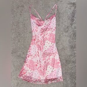 SHEIN Pink Floral Patchwork Mini Dress